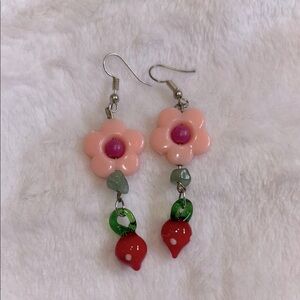 Flower and Strawberry Drop Earrings